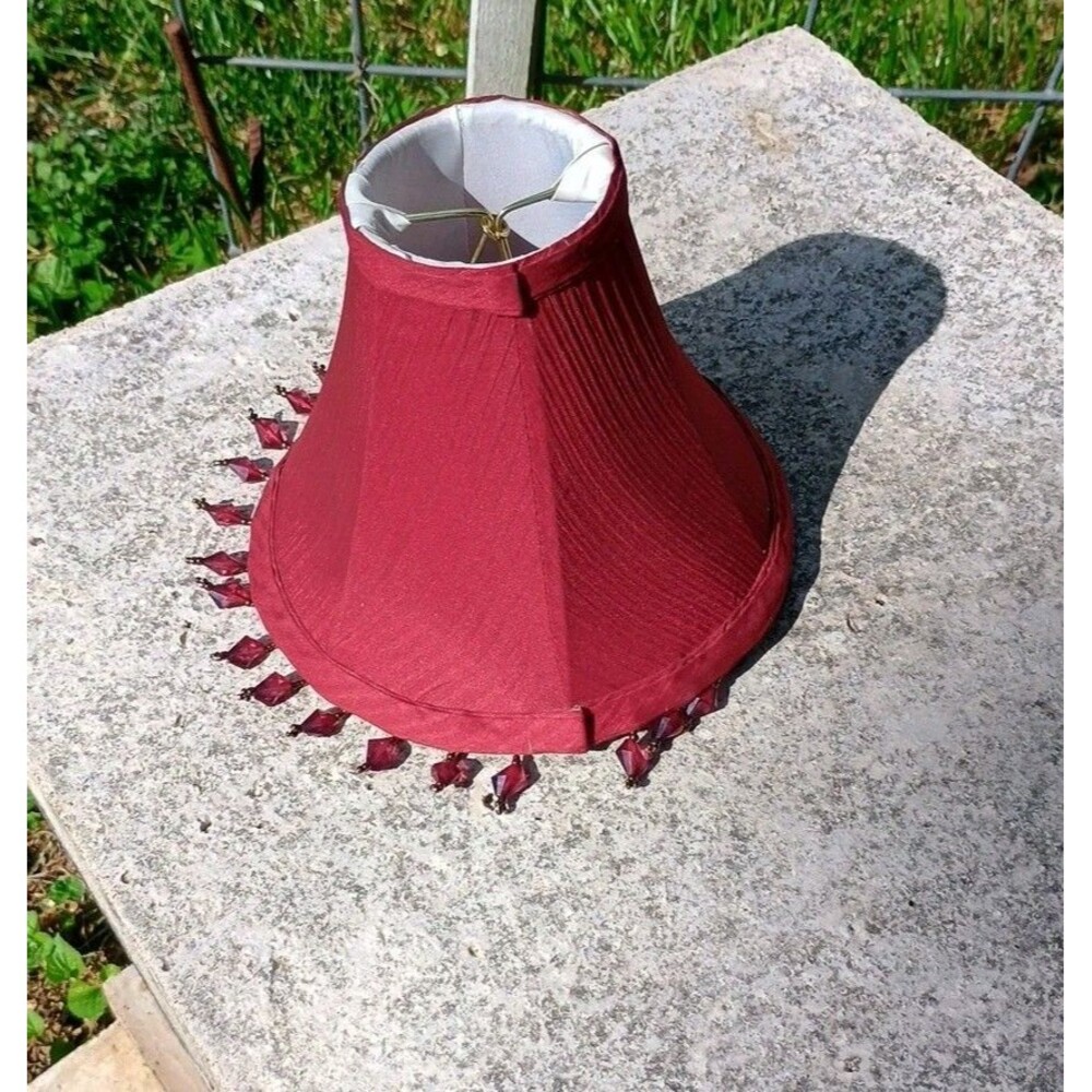 Victorian Wine Red Satin Flared Lamp Shade Cottagecore Gothic Boudoir